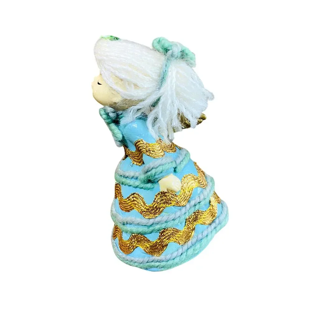 Vintage Boy & Girl Kissing Angel Figurines Blue Gold Yarn & Bric a Brac Japan
